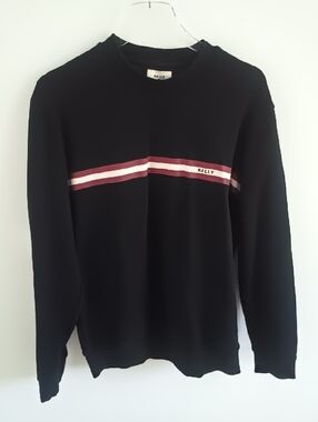 Bally Black Crewneck Sweater with Burgundy and Pink Stripes